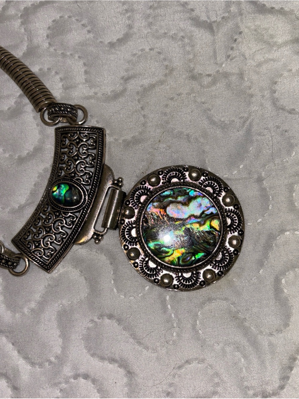 Statement Abalone Pendant Necklace in Green and Silver - Picture 5 of 6
